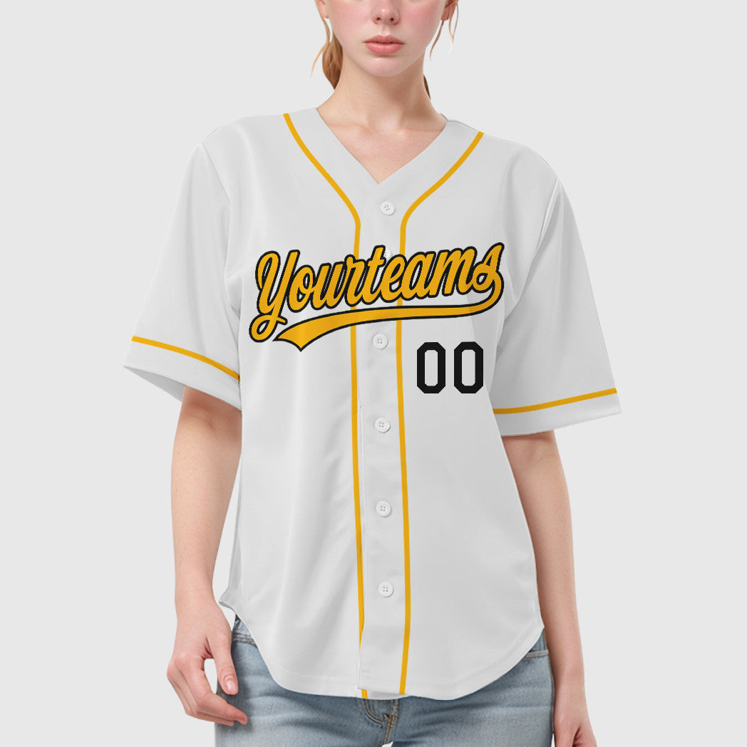 Custom White Black Gold Sleeve Baseball Jersey
