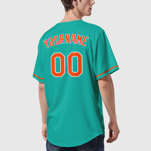 Custom Aqua White Orange Baseball Jersey