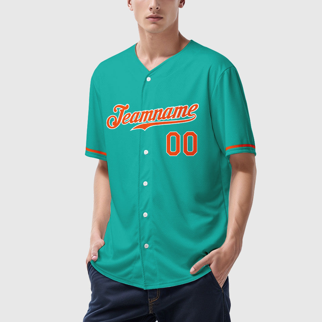 Custom Aqua White Orange Baseball Jersey