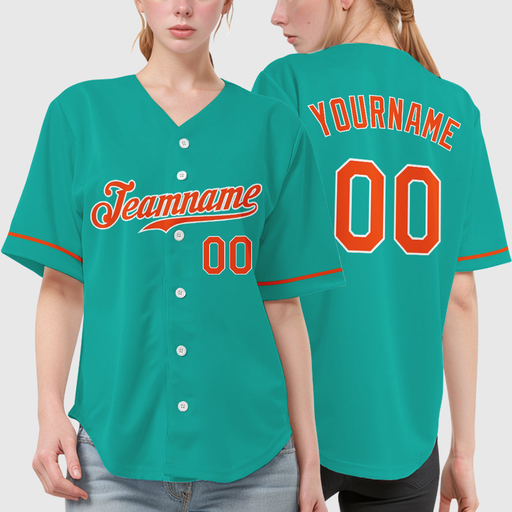 Custom Aqua White Orange Baseball Jersey
