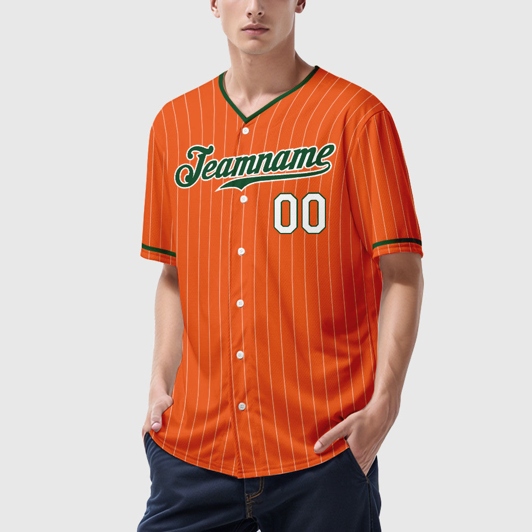 Custom Orange White Green-White Pinstripe Baseball Jersey