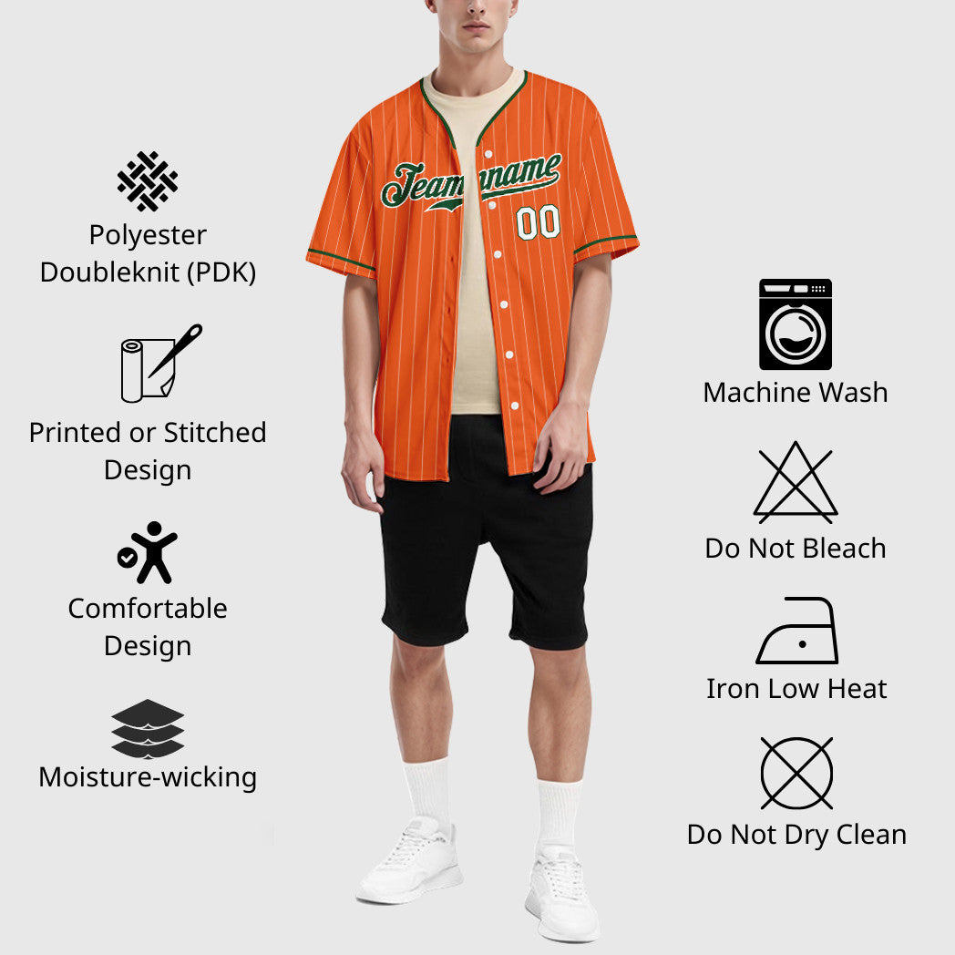 Custom Orange White Green-White Pinstripe Baseball Jersey
