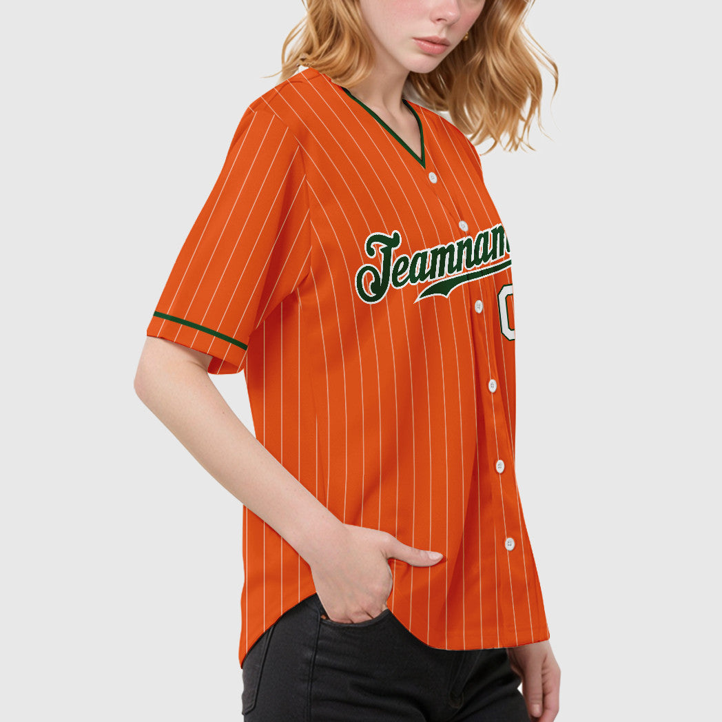 Custom Orange White Green-White Pinstripe Baseball Jersey