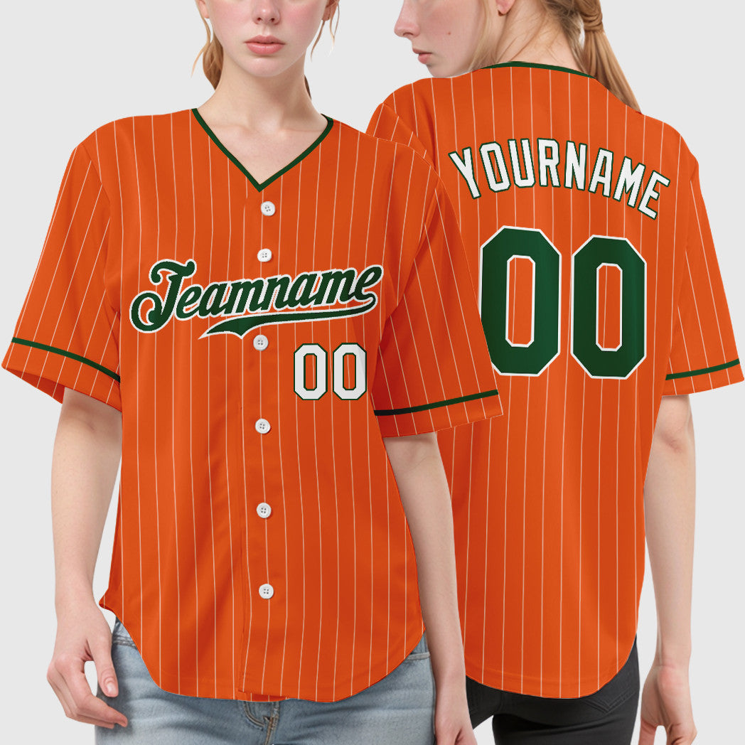 Custom Orange White Green-White Pinstripe Baseball Jersey