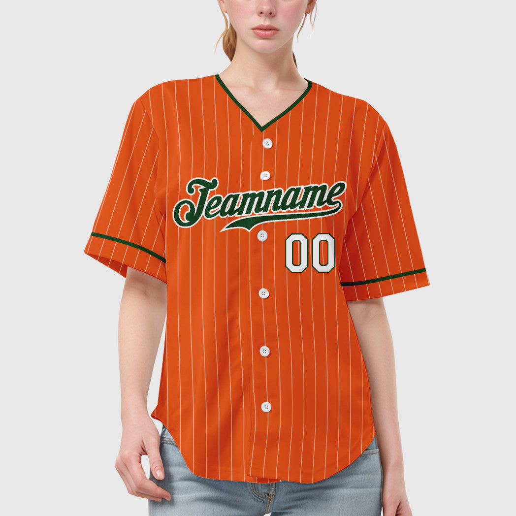 Custom Orange White Green-White Pinstripe Baseball Jersey