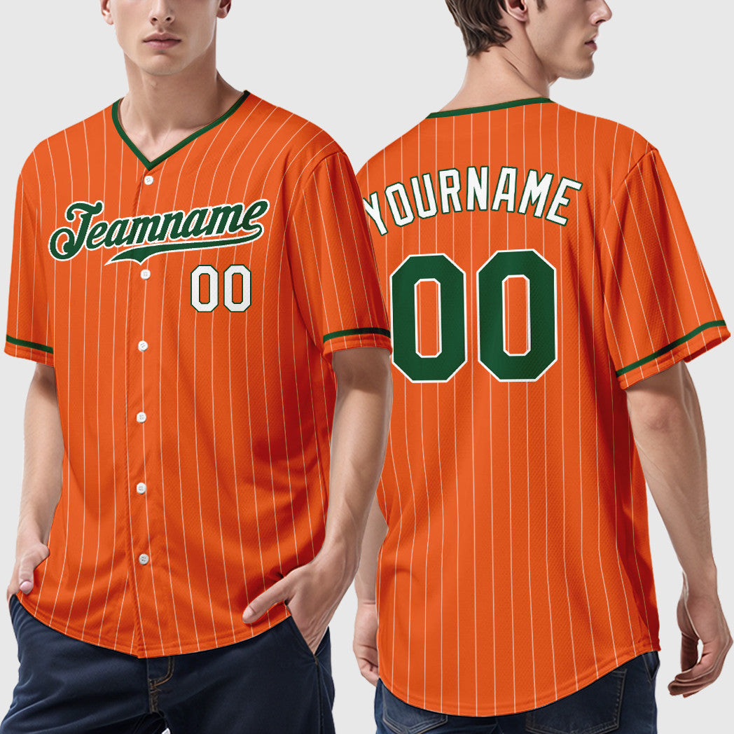 Custom Orange White Green-White Pinstripe Baseball Jersey