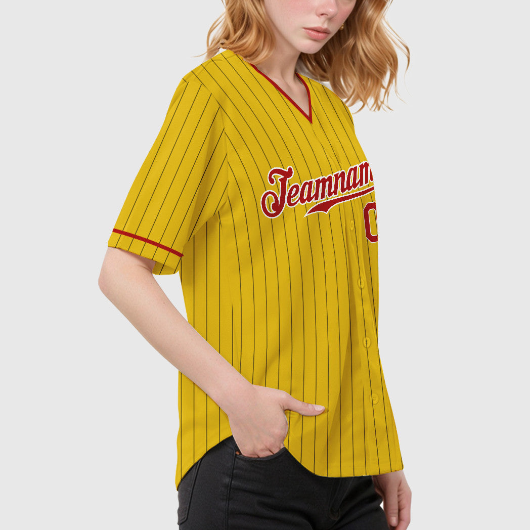 Custom Yellow Black Red-White Pinstripe Baseball Jersey