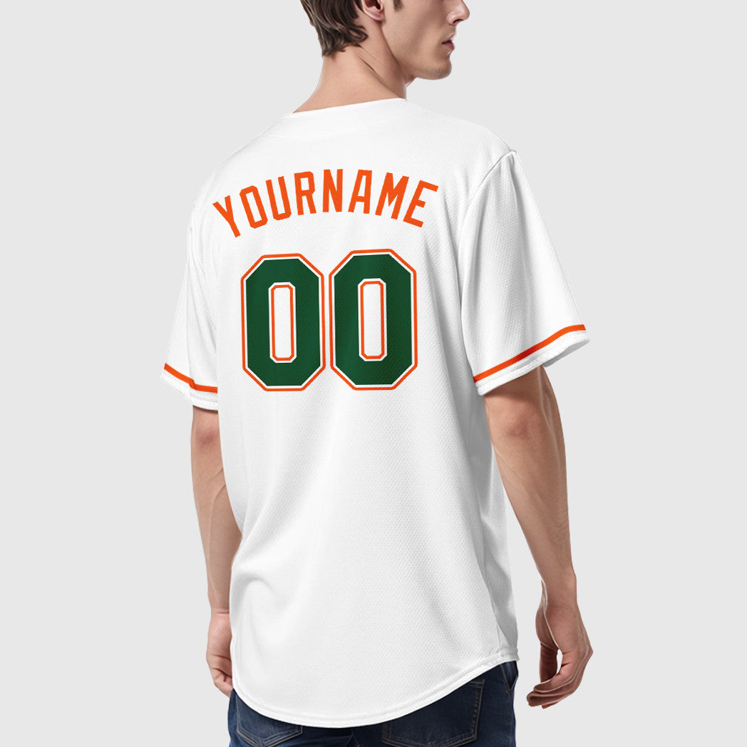 Custom White Green Green-Orange Baseball Jersey