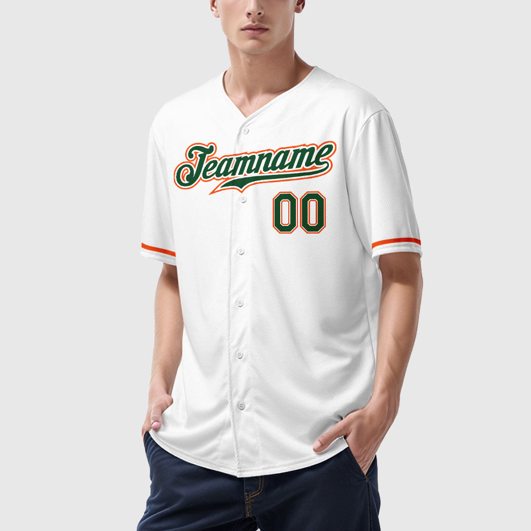 Custom White Green Green-Orange Baseball Jersey