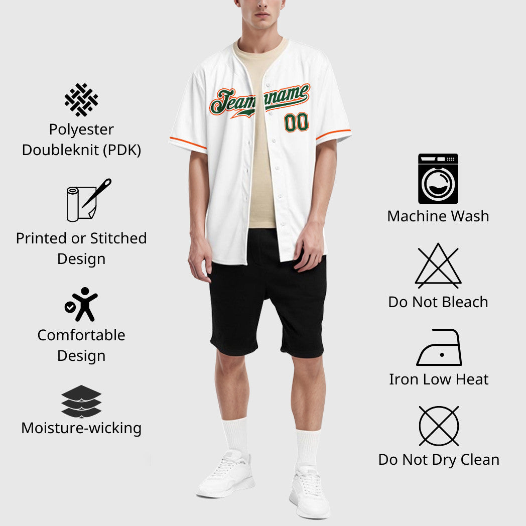 Custom White Green Green-Orange Baseball Jersey