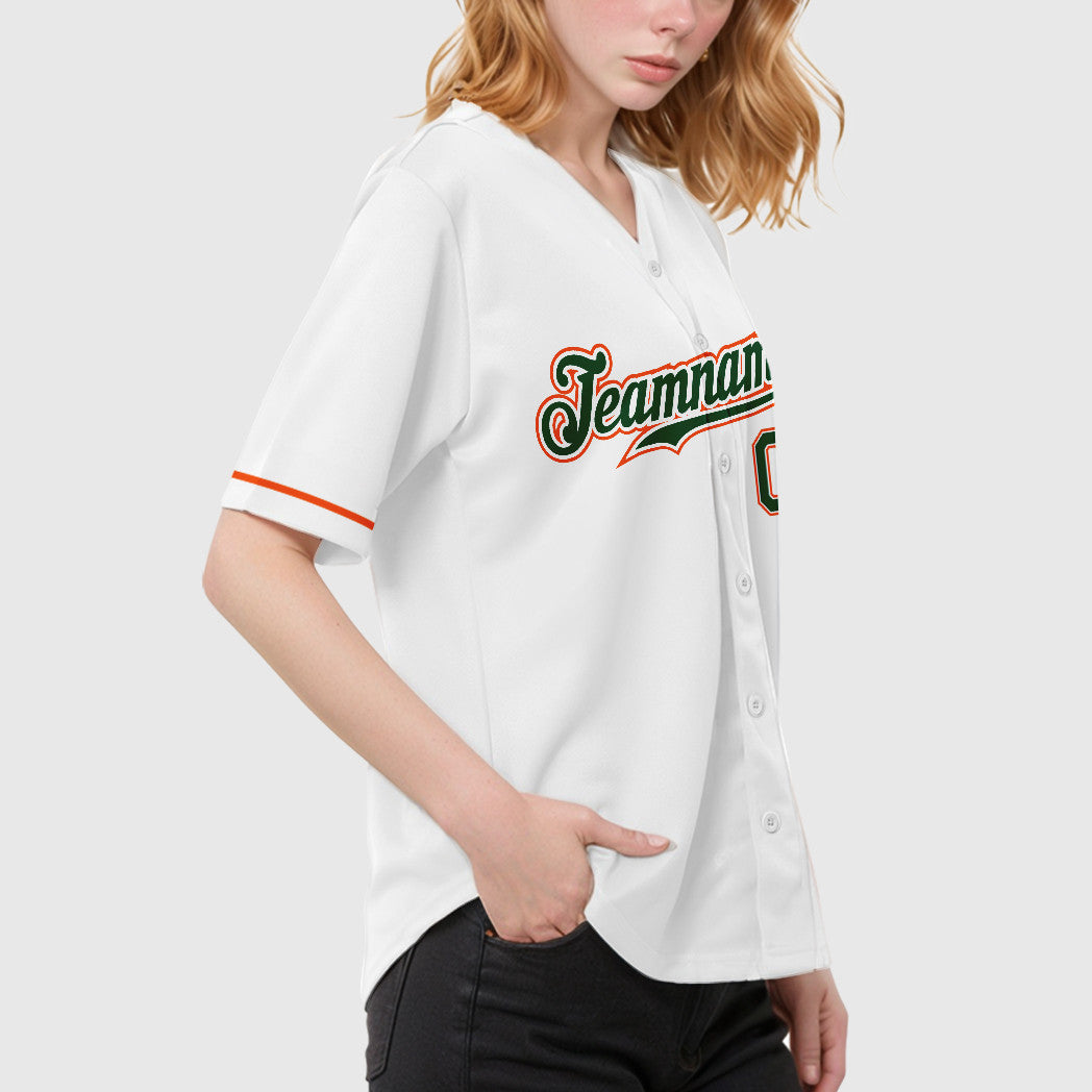 Custom White Green Green-Orange Baseball Jersey