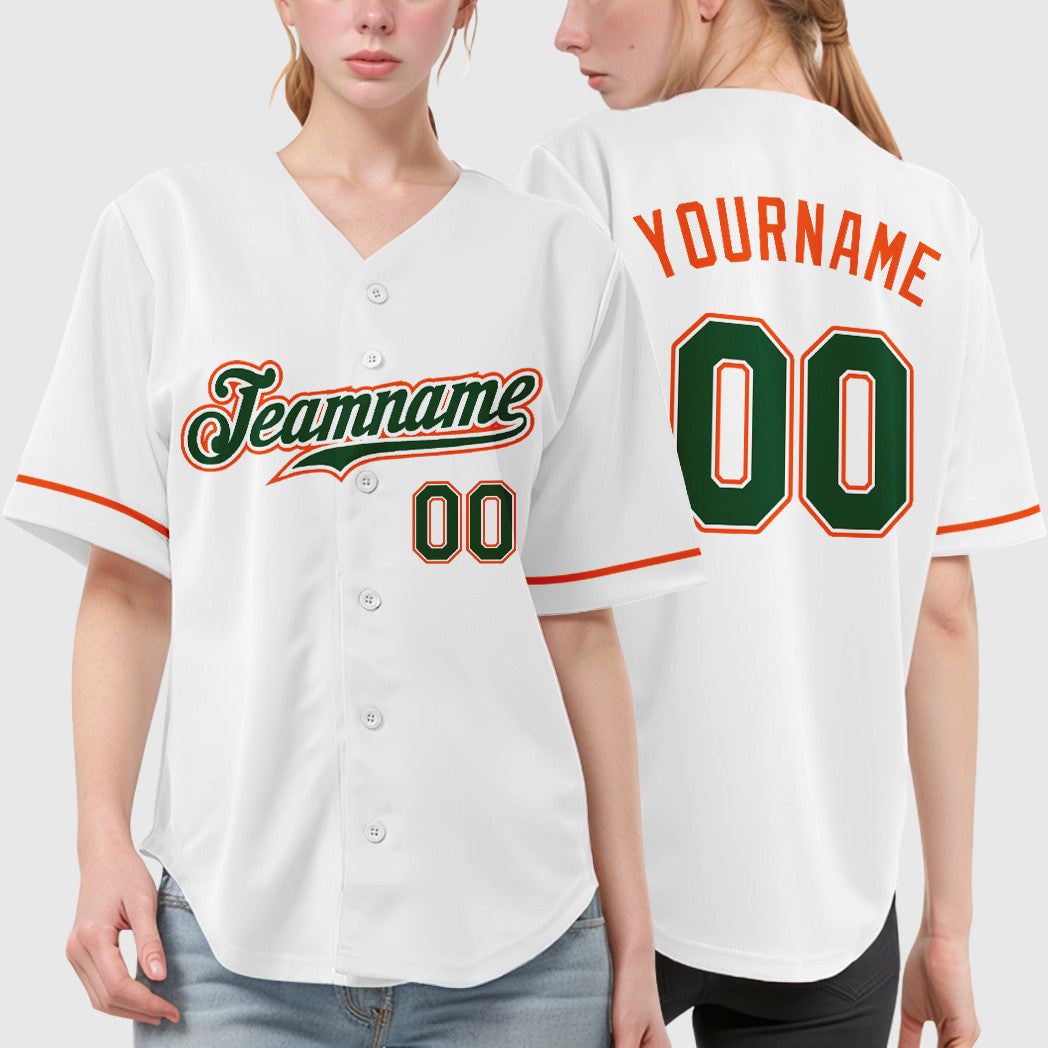Custom White Green Green-Orange Baseball Jersey