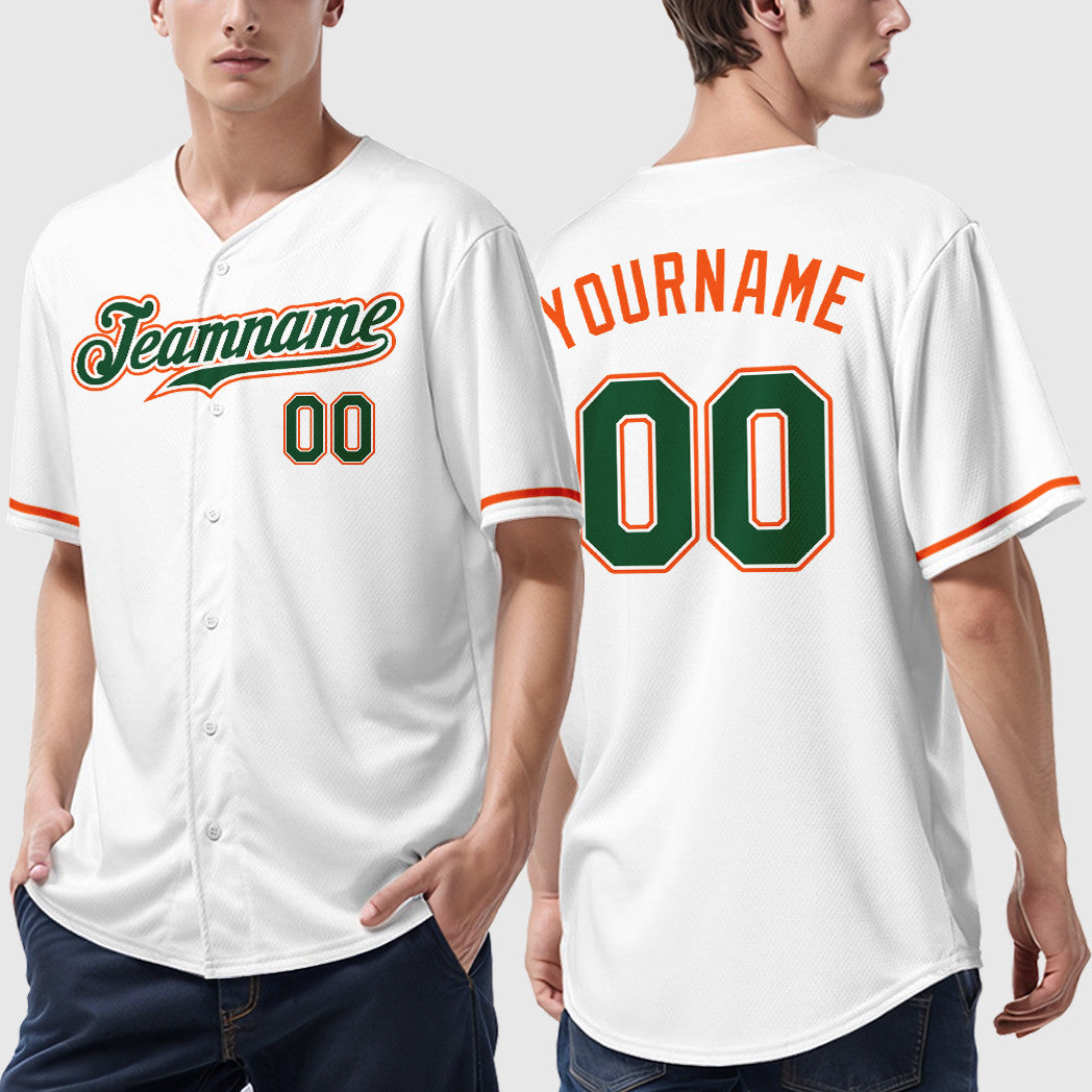 Custom White Green Green-Orange Baseball Jersey