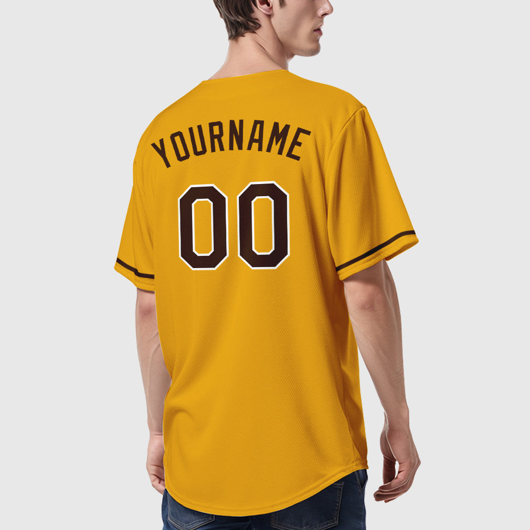 Custom Gold Brown Brown-White Baseball Jersey