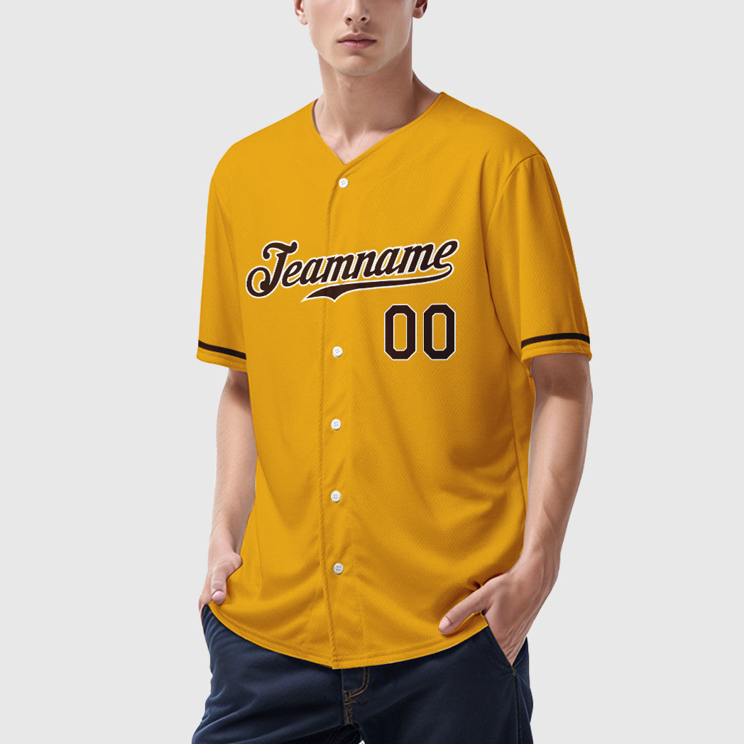 Custom Gold Brown Brown-White Baseball Jersey
