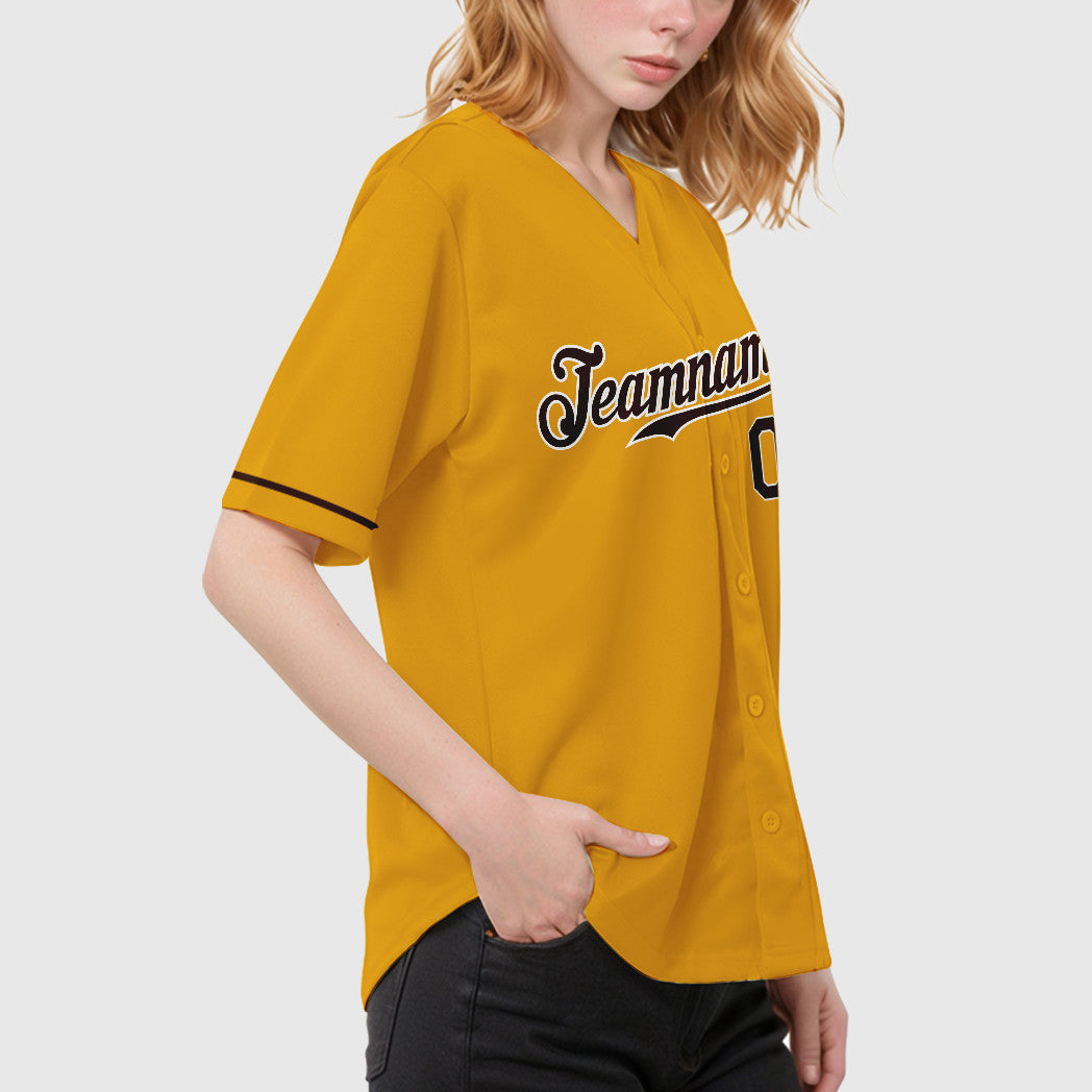 Custom Gold Brown Brown-White Baseball Jersey