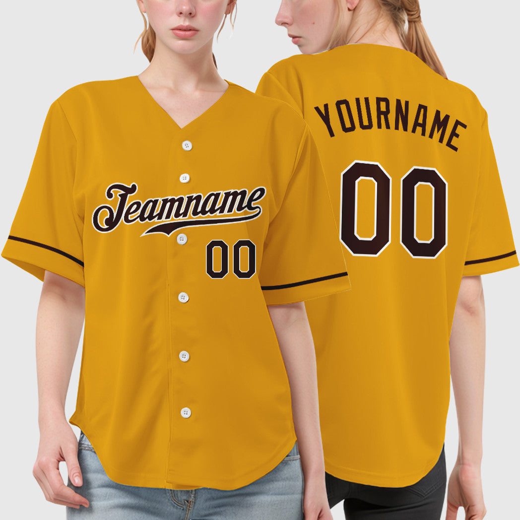 Custom Gold Brown Brown-White Baseball Jersey