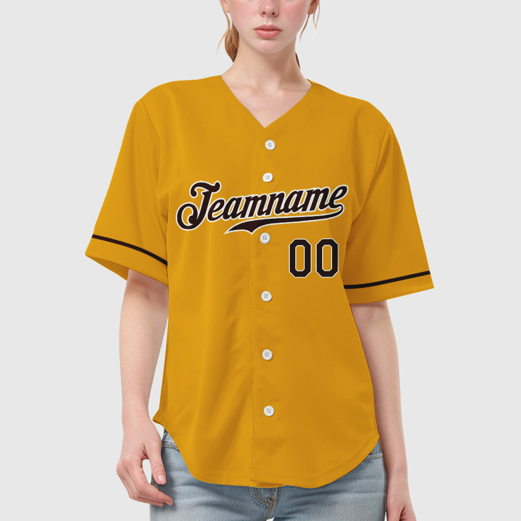 Custom Gold Brown Brown-White Baseball Jersey