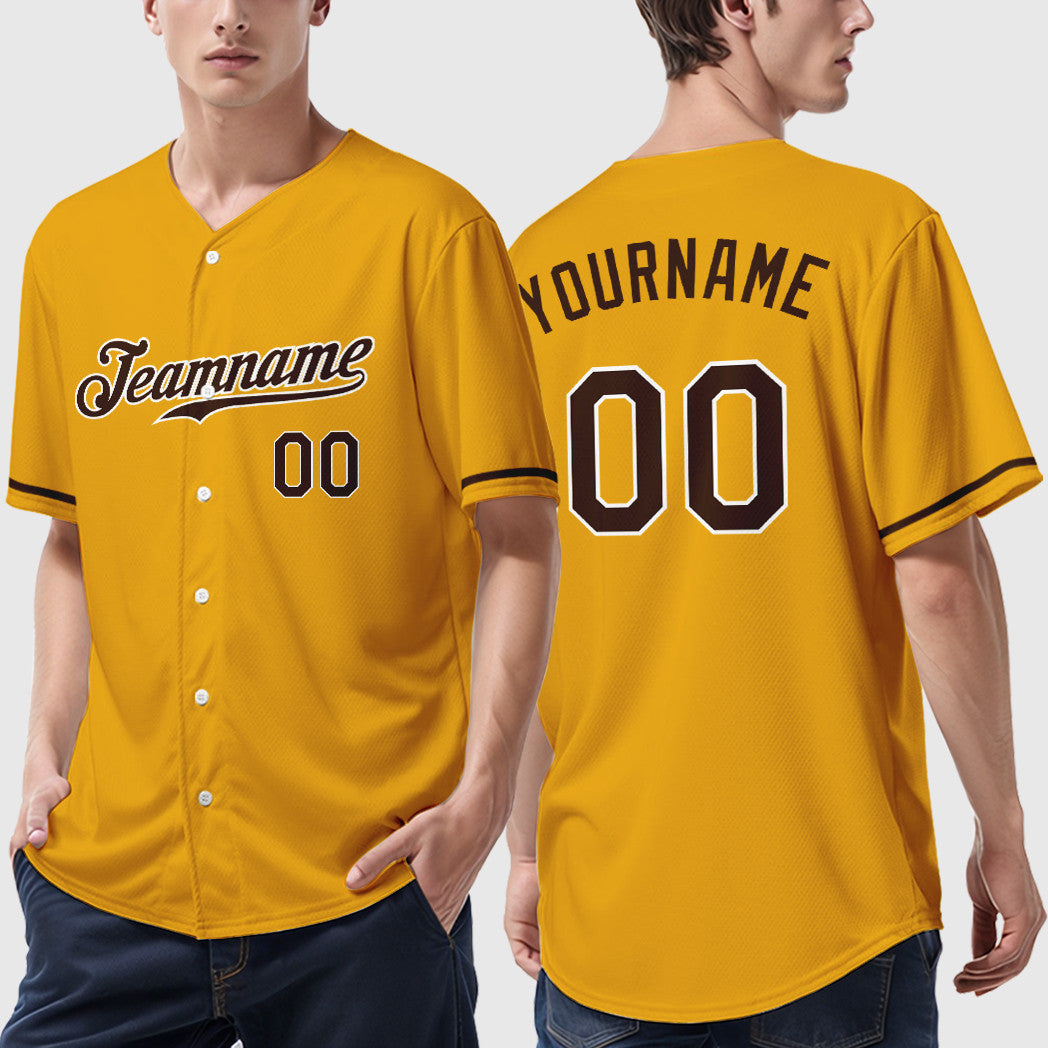 Custom Gold Brown Brown-White Baseball Jersey