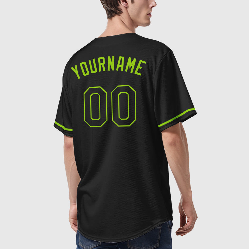 Custom Black White Black-Neon Green Baseball Jersey