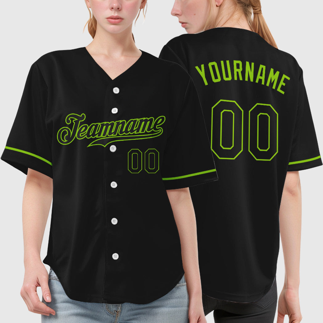 Custom Black White Black-Neon Green Baseball Jersey
