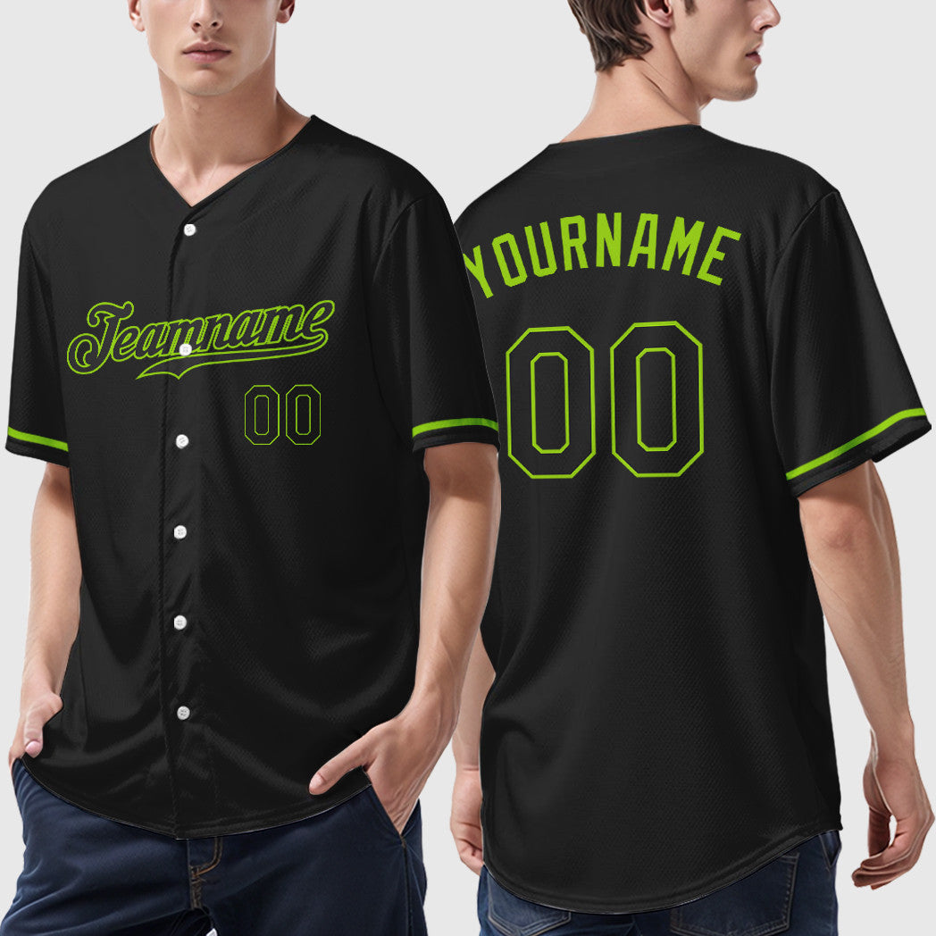 Custom Black White Black-Neon Green Baseball Jersey