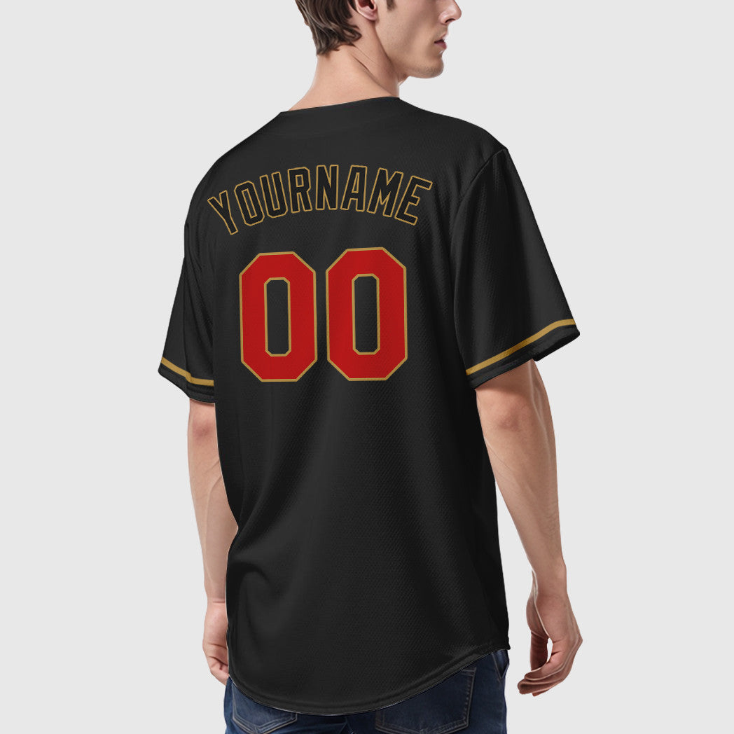 Custom Black Old Gold Red-Old Gold Baseball Jersey