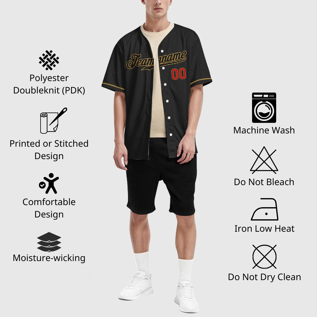 Custom Black Old Gold Red-Old Gold Baseball Jersey
