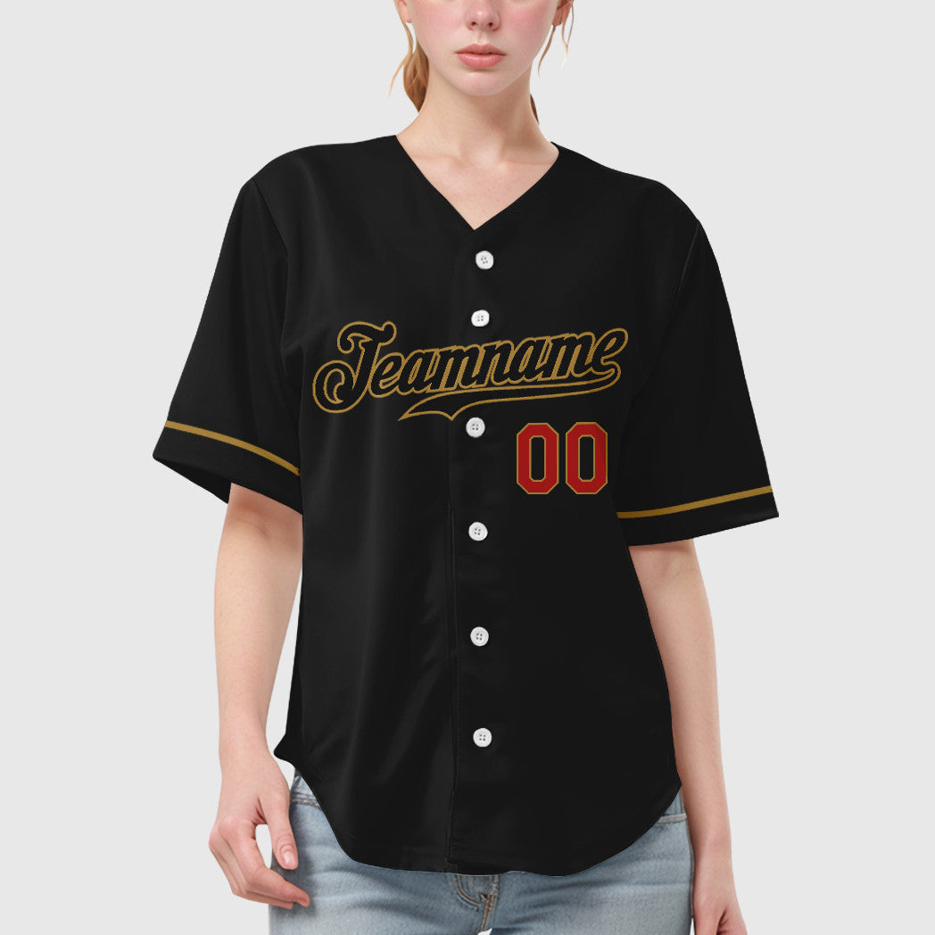 Custom Black Old Gold Red-Old Gold Baseball Jersey