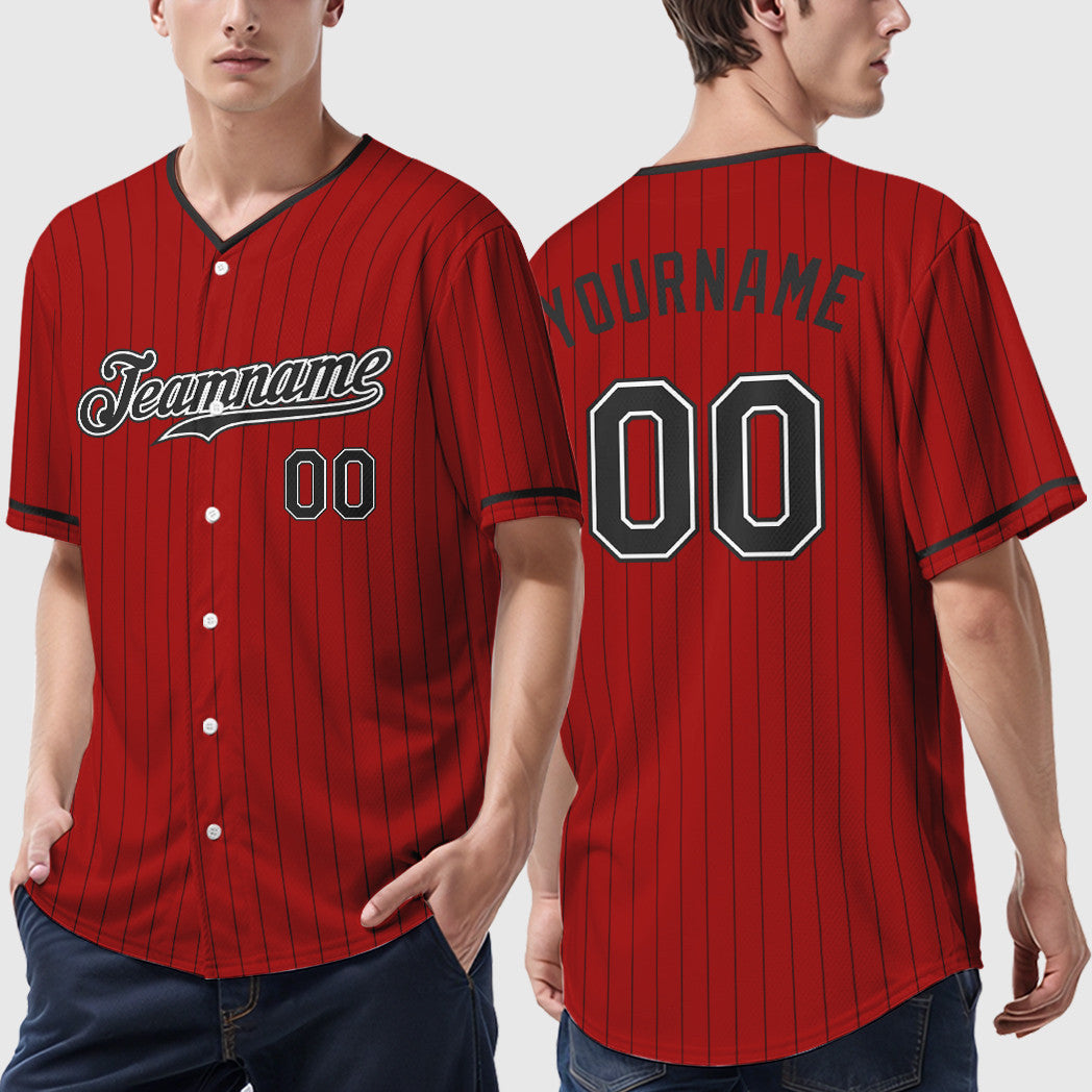 Custom Red Black Black-White Pinstripe Baseball Jersey