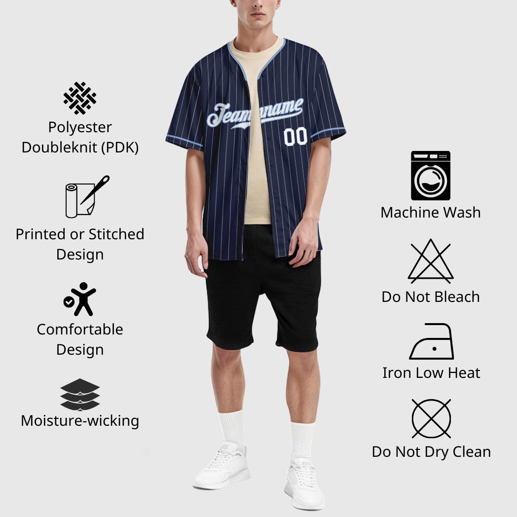 Custom Navy White White-Light Blue Pinstripe Baseball Jersey