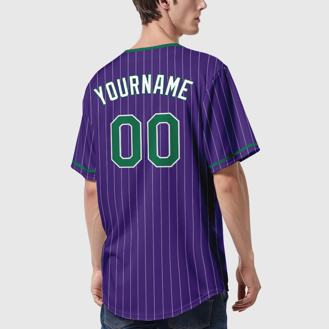 Custom Purple White Kelly Green-White Pinstripe Baseball Jersey