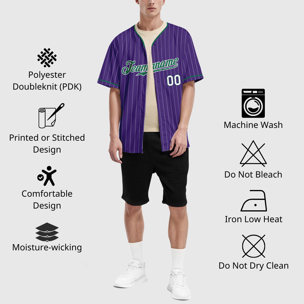 Custom Purple White Kelly Green-White Pinstripe Baseball Jersey