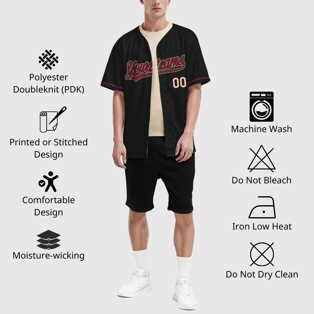 Custom Black Cream Crimson-Cream Baseball Jersey