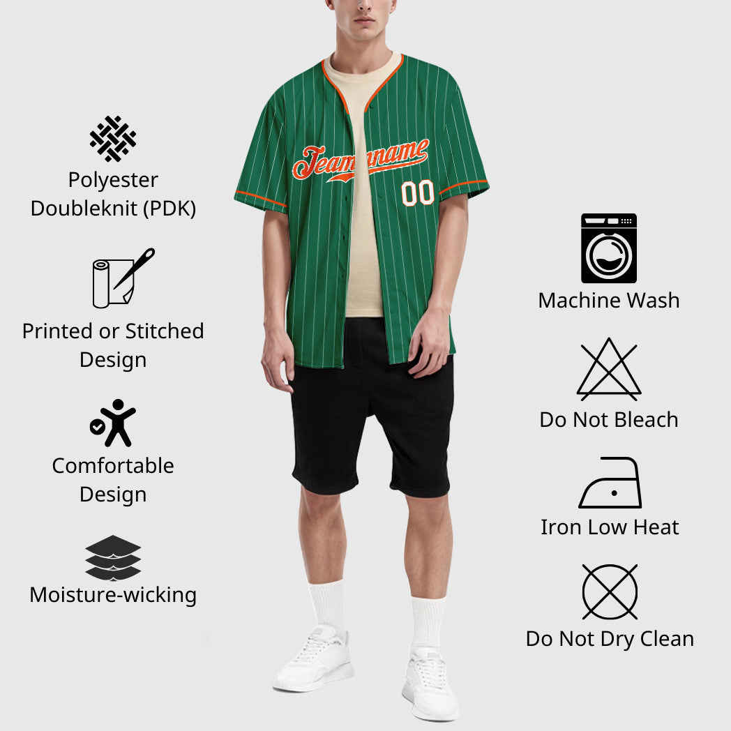 Custom Kelly Green White Orange-White Pinstripe Baseball Jersey