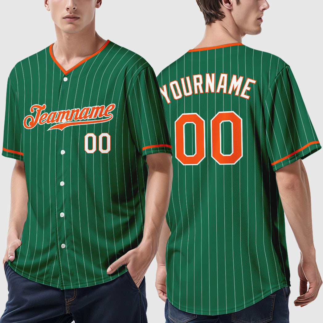 Custom Kelly Green White Orange-White Pinstripe Baseball Jersey