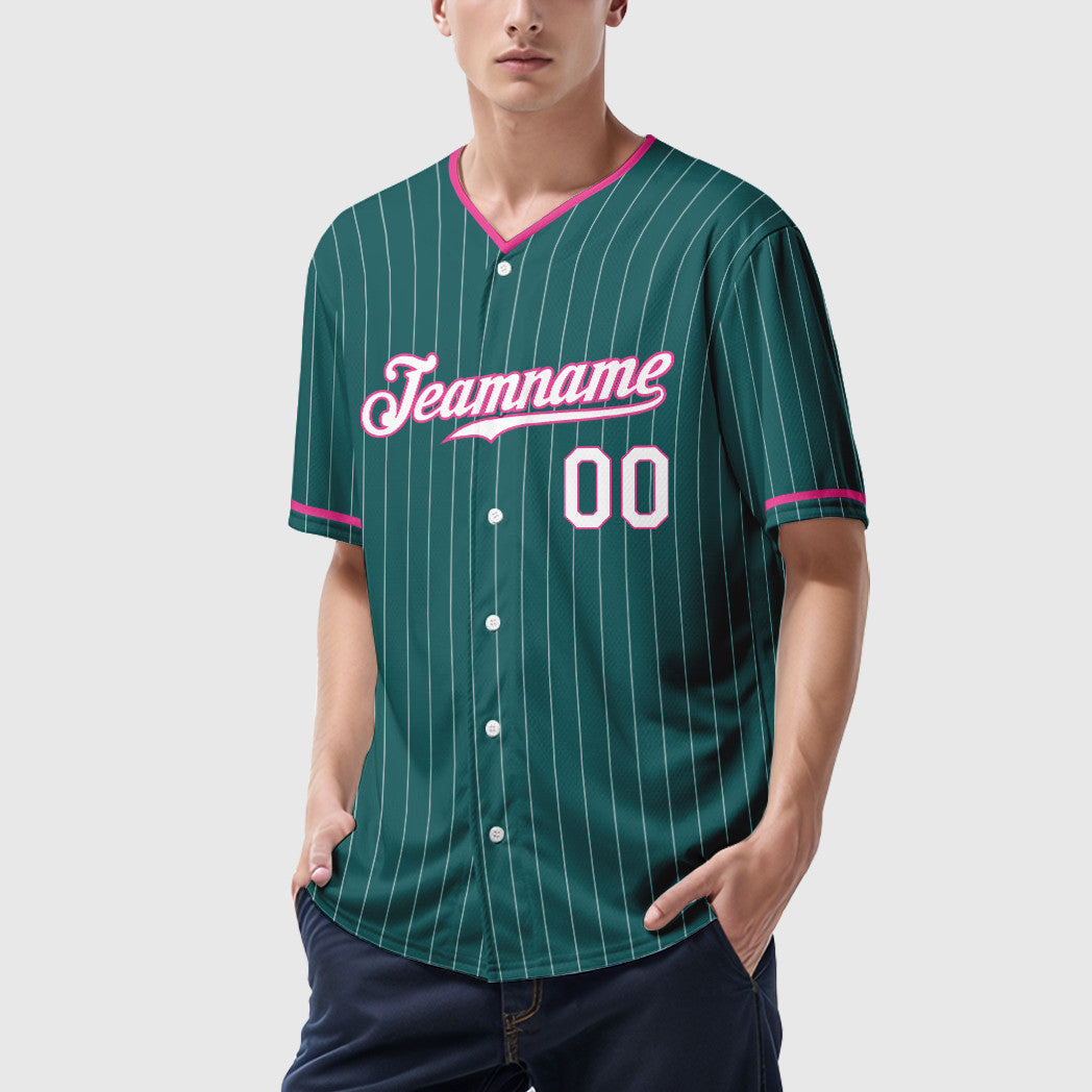 Custom Teal White Pink Pinstripe Baseball Jersey