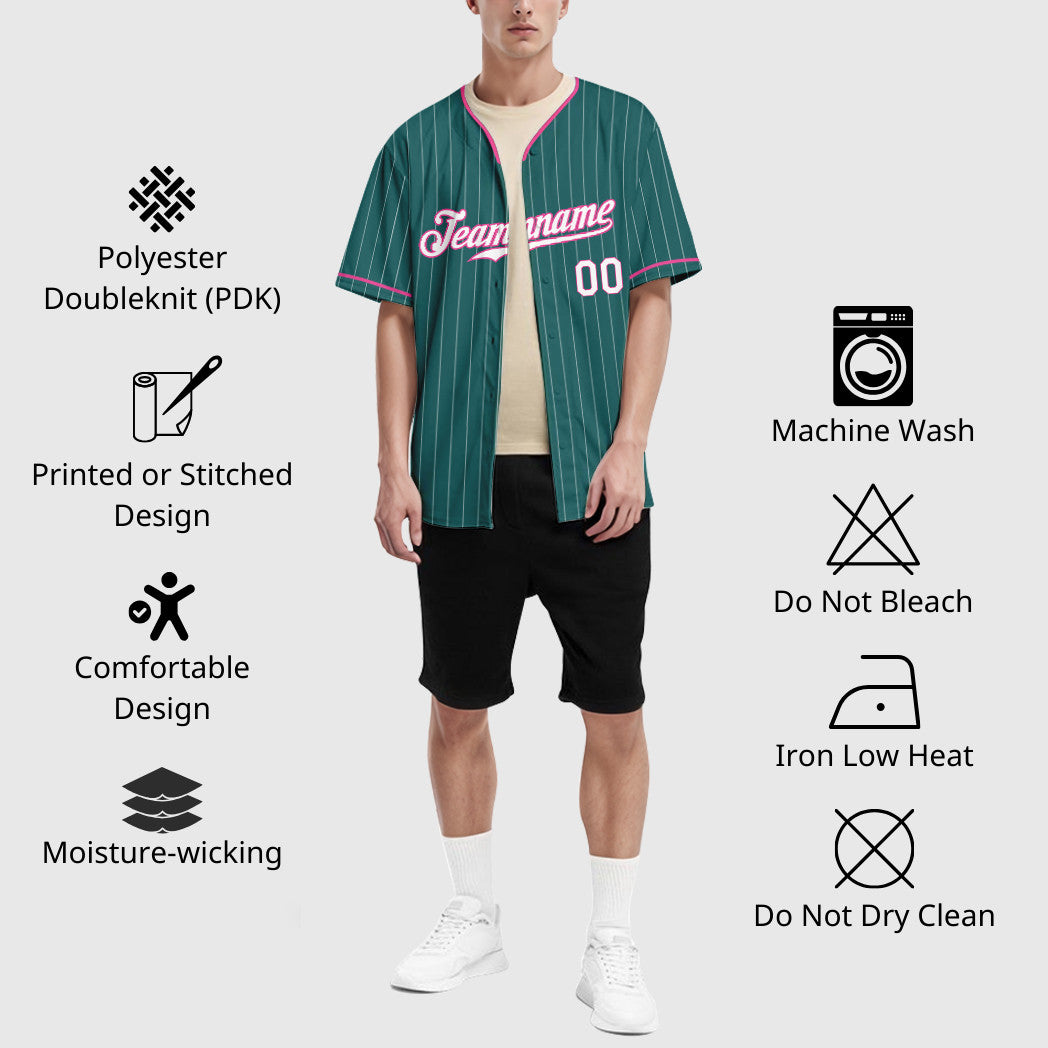 Custom Teal White Pink Pinstripe Baseball Jersey
