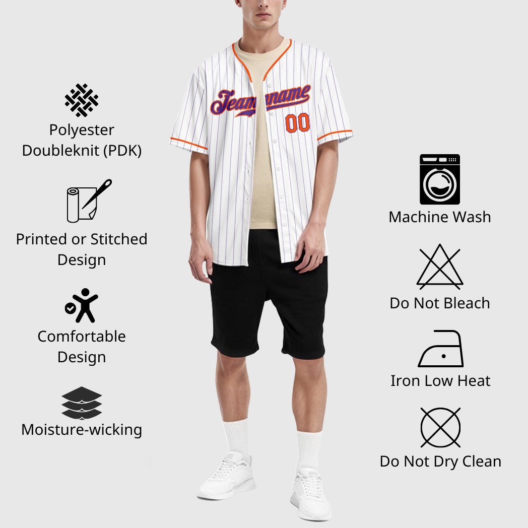 Custom White Purple Orange Pinstripe Baseball Jersey