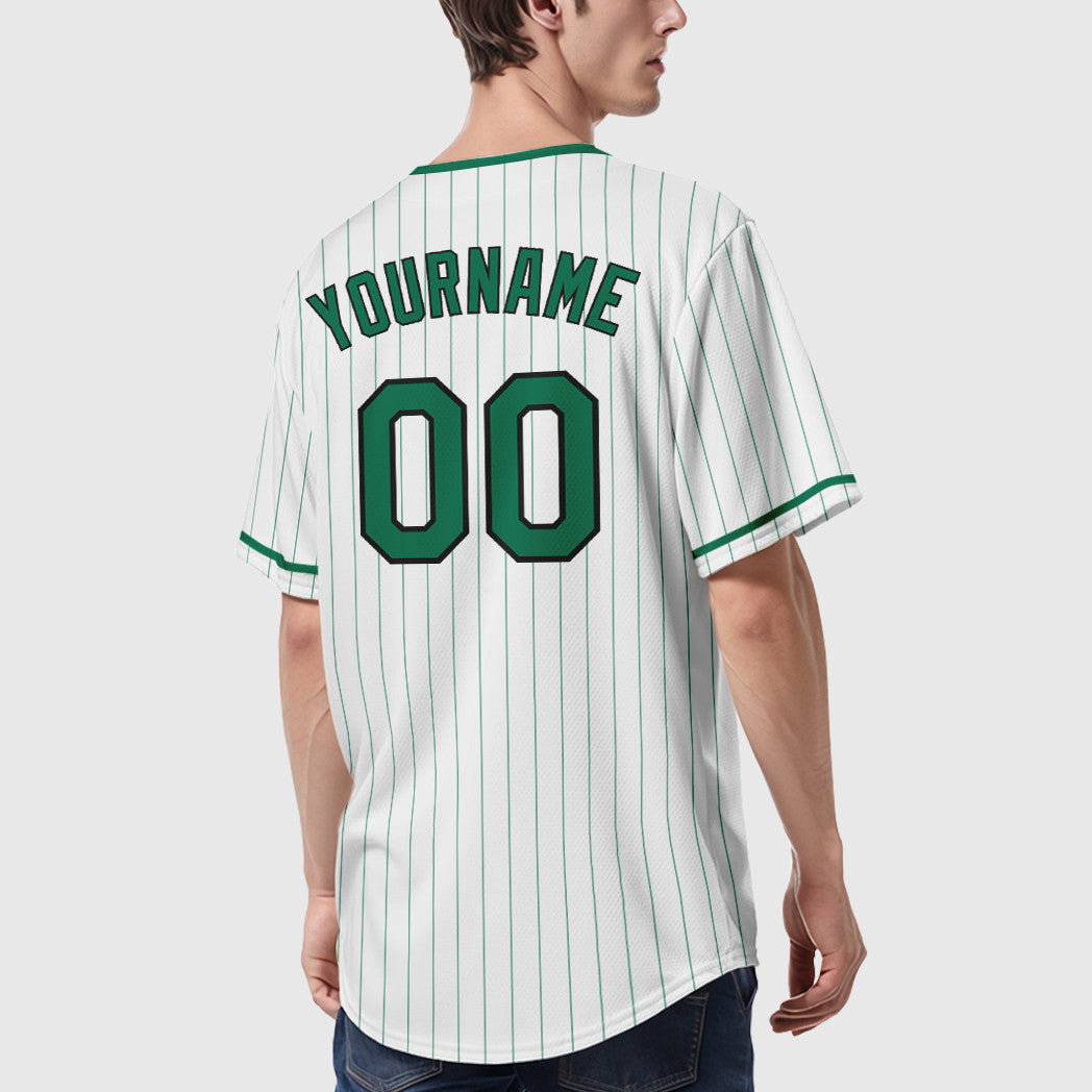 Custom White Kelly Green Black Pinstripe Baseball Jersey