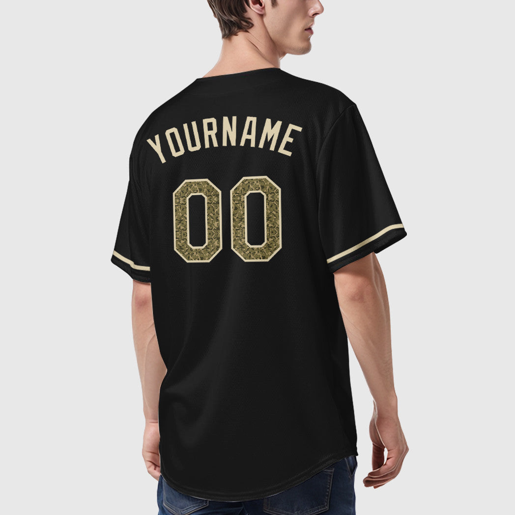 Custom Black Cream Camo-Cream Baseball Jersey