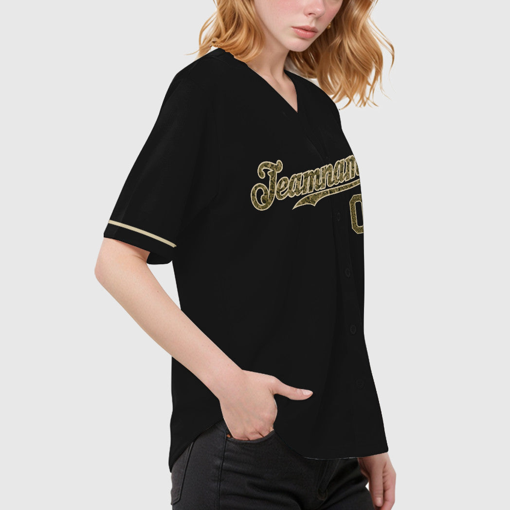 Custom Black Cream Camo-Cream Baseball Jersey