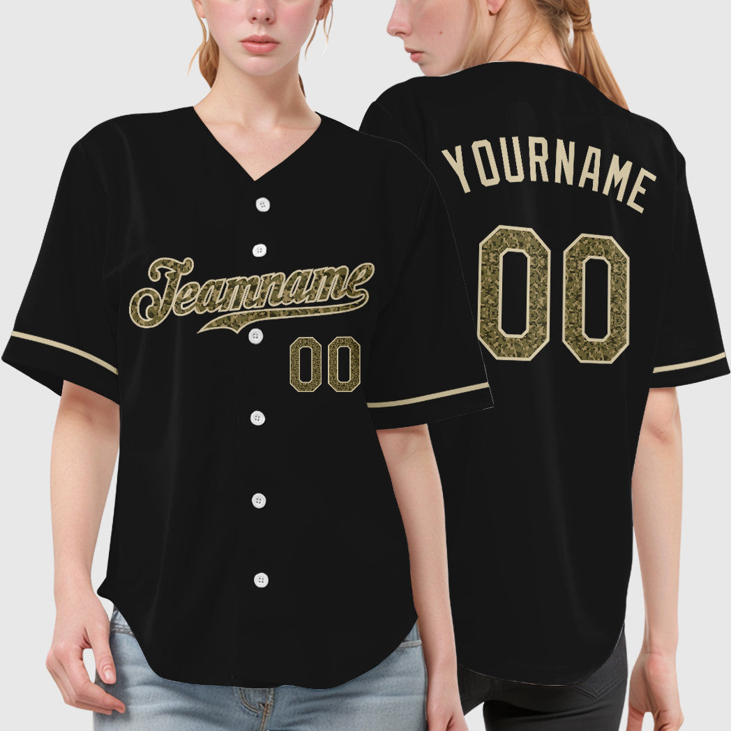 Custom Black Cream Camo-Cream Baseball Jersey