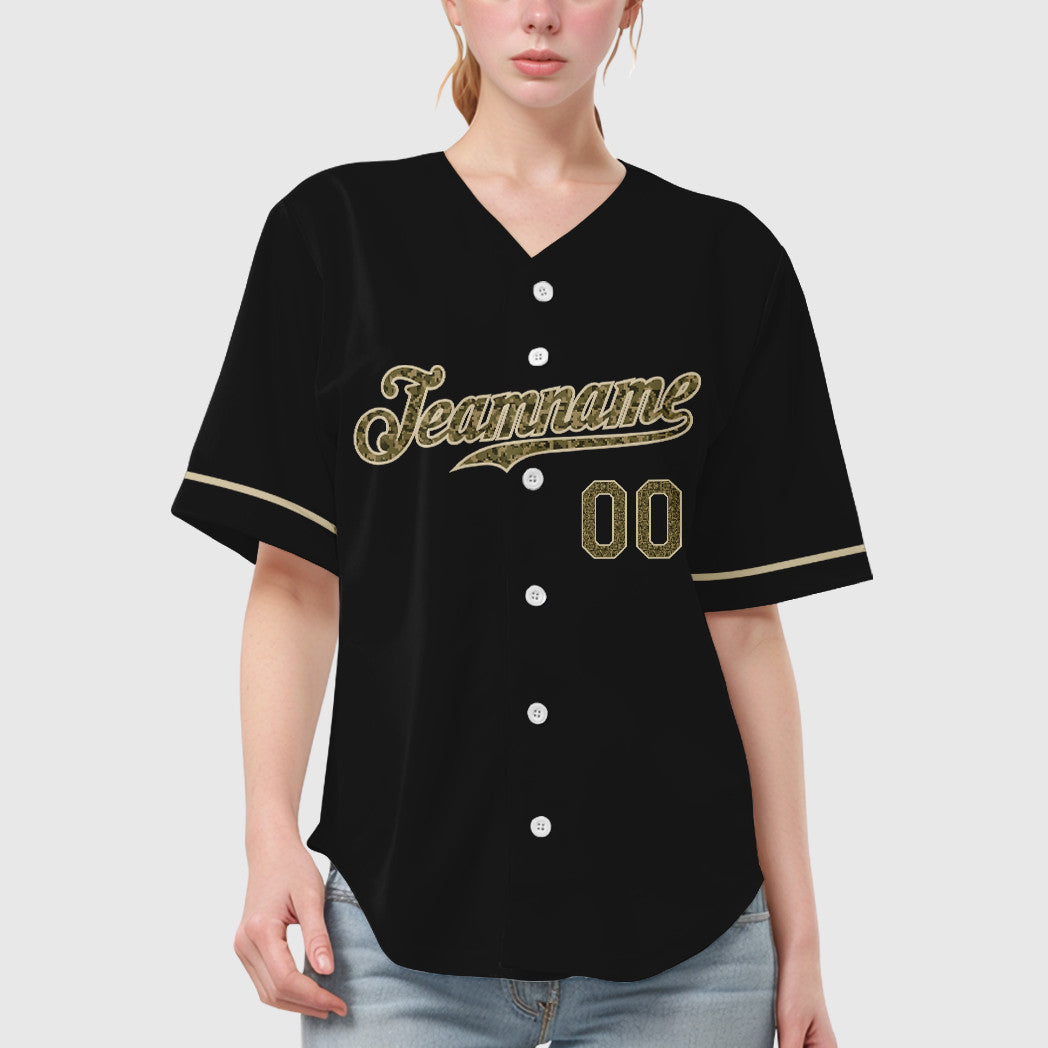Custom Black Cream Camo-Cream Baseball Jersey