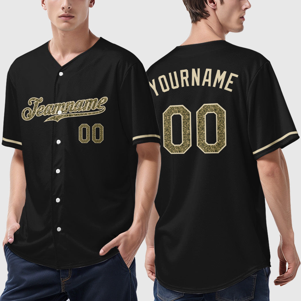 Custom Black Cream Camo-Cream Baseball Jersey