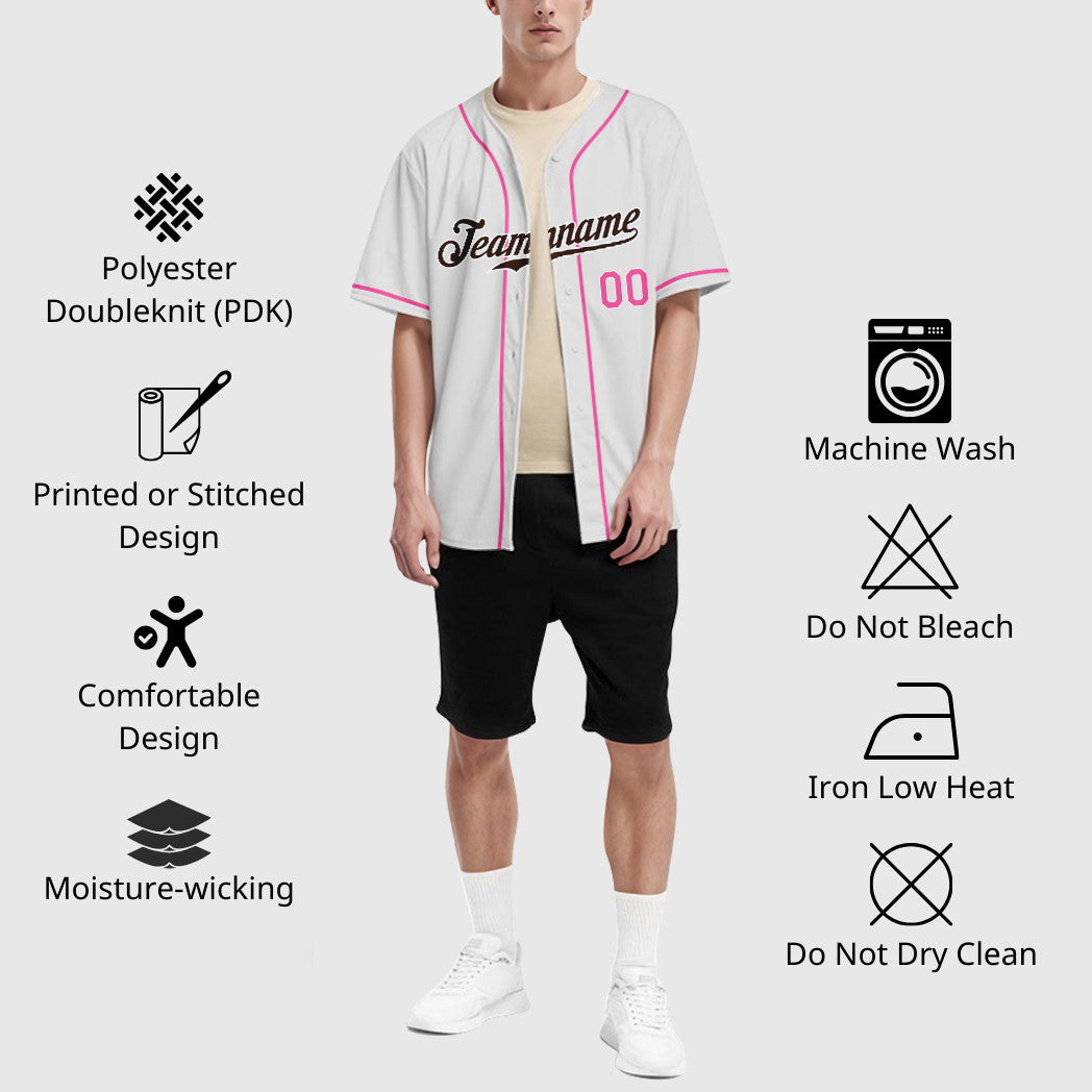 Custom White Brown Pink Sleeve Baseball Jersey