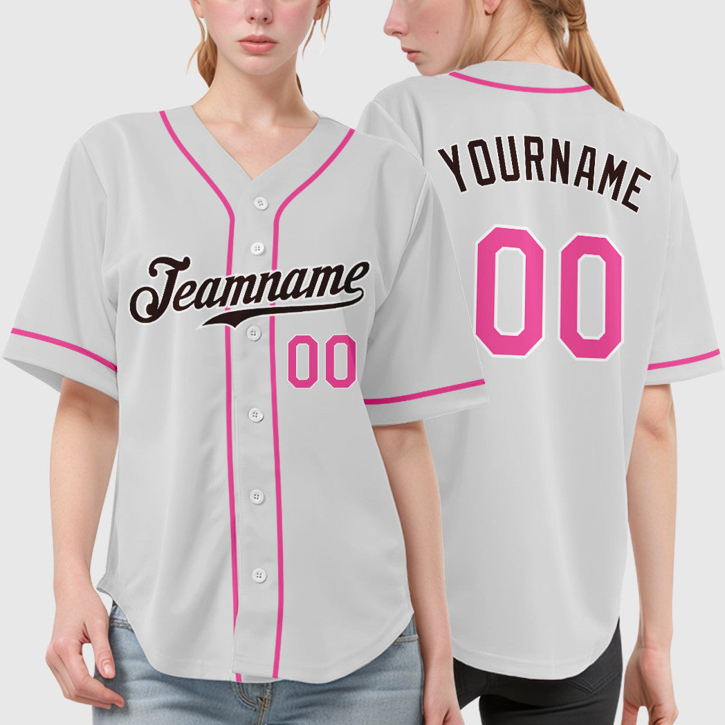 Custom White Brown Pink Sleeve Baseball Jersey