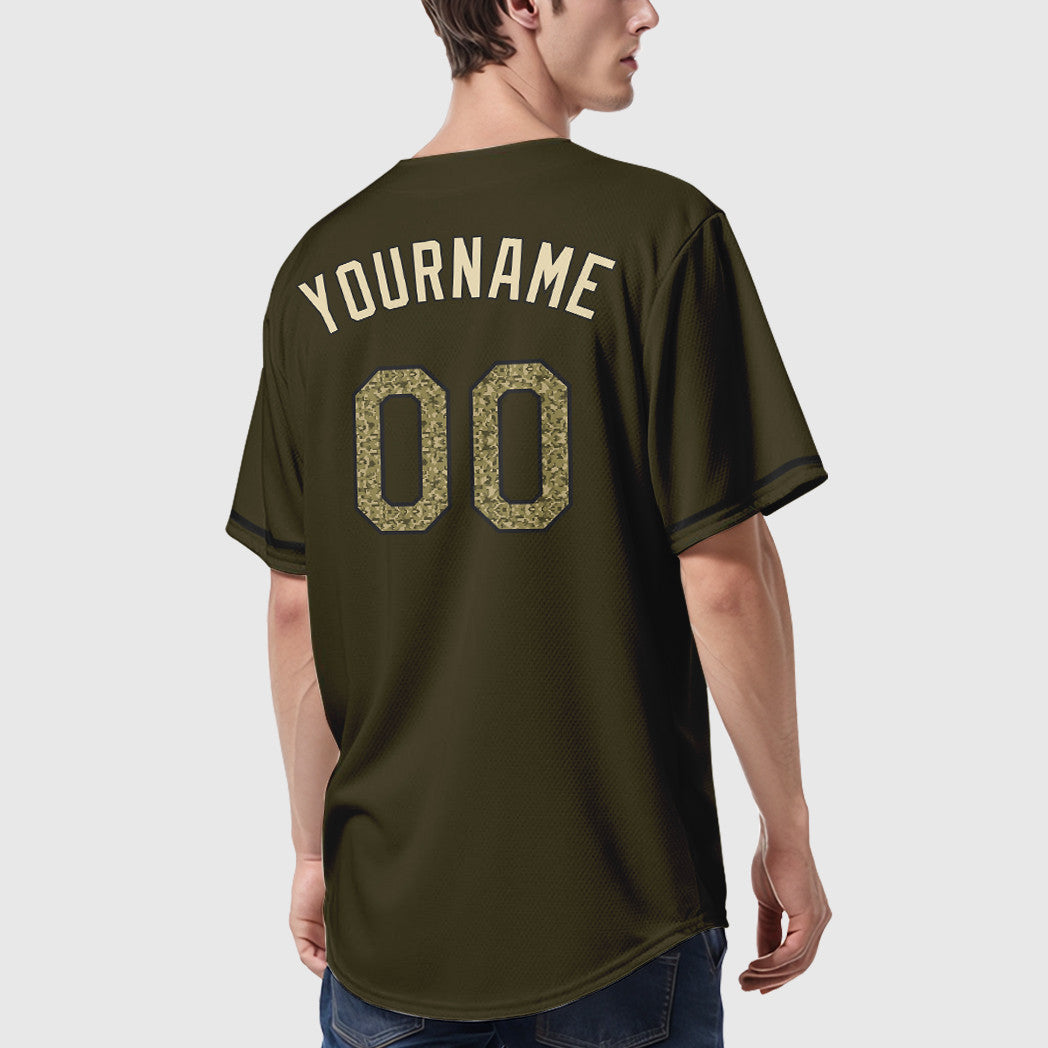 Custom Olive City Cream Camo-Black Salute To Service Baseball Jersey