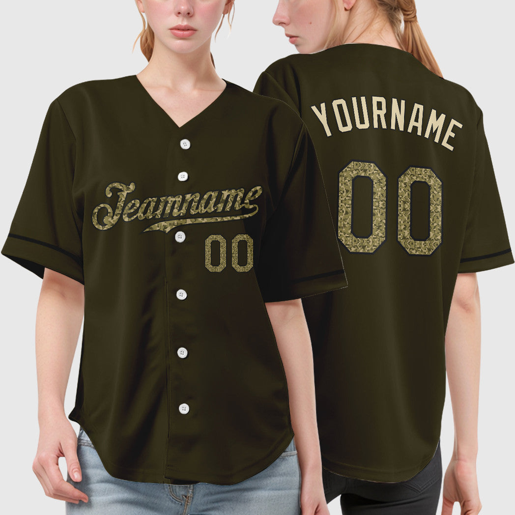 Custom Olive City Cream Camo-Black Salute To Service Baseball Jersey
