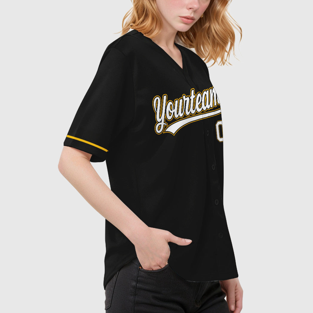 Custom Black White White-Gold Baseball Jersey